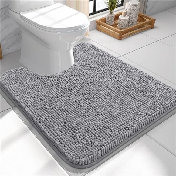Chenille Toilet Rug U Shaped Bath Mat Soft Absorbent Non Slip Bathroom Rug Grey - Picture 1 of 7